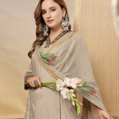 Stylum Women's Beige Solid Rayon Straight Kurta Palazzo Dupatta Set (KPDBEIGEHOKIN)