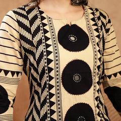 Stylum Women's Black Printed Cotton A-Line Kurta Palazzo Dupatta Set (KPDBLACKDIMI)