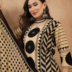 Stylum Women's Black Printed Cotton A-Line Kurta Palazzo Dupatta Set (KPDBLACKDIMI)
