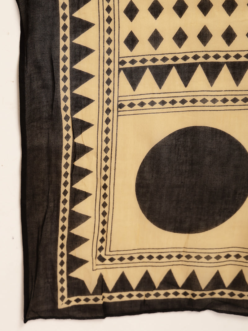 Stylum Women's Black Printed Cotton A-Line Kurta Palazzo Dupatta Set (KPDBLACKDIMI)