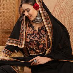 Stylum Women's Black Solid Cotton Straight Kurta Pant Dupatta Set (KPDBLACKGAP)