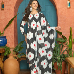 Stylum Women's Black Floral Printed Rayon A-Line Kurta Pant Dupatta Set (KPDBLACKHUREN)