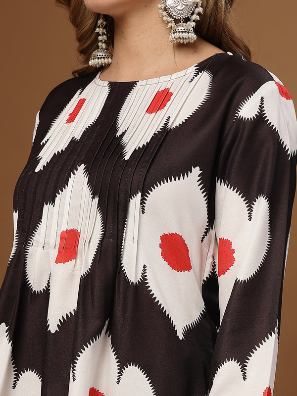 Stylum Women's Black Floral Printed Rayon A-Line Kurta Pant Dupatta Set (KPDBLACKHUREN)