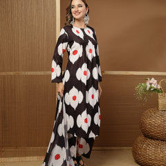 Stylum Women's Black Floral Printed Rayon A-Line Kurta Pant Dupatta Set (KPDBLACKHUREN)
