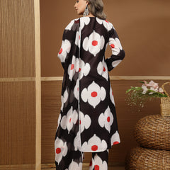 Stylum Women's Black Floral Printed Rayon A-Line Kurta Pant Dupatta Set (KPDBLACKHUREN)