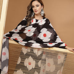 Stylum Women's Black Floral Printed Rayon A-Line Kurta Pant Dupatta Set (KPDBLACKHUREN)