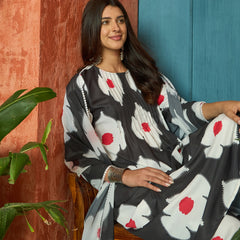 Stylum Women's Black Floral Printed Rayon A-Line Kurta Pant Dupatta Set (KPDBLACKHUREN)