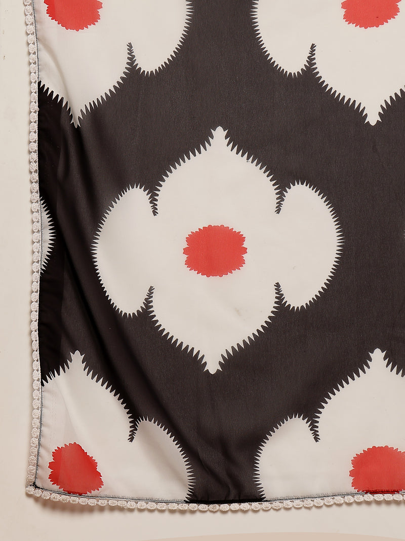 Stylum Women's Black Floral Printed Rayon A-Line Kurta Pant Dupatta Set (KPDBLACKHUREN)