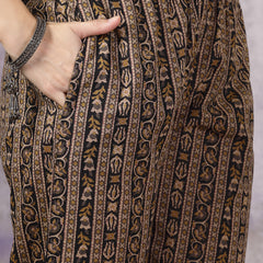 Stylum Women's Black Ajrakh Printed Cotton Straight Angrakha Kurta Pant Dupatta Set (KPDBLACKJACKY)