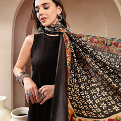 Stylum Women's Black Solid Rayon Flared Kurta Palazzo Dupatta Set (KPDBLACKJALANI)