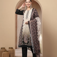 Stylum Women's Black Ethnic Printed Cotton Straight Kurta Pant Dupatta Set (KPDBLACKKANG)