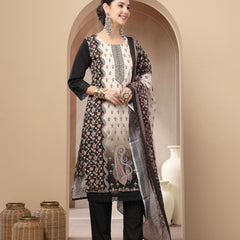Stylum Women's Black Ethnic Printed Cotton Straight Kurta Pant Dupatta Set (KPDBLACKKANG)