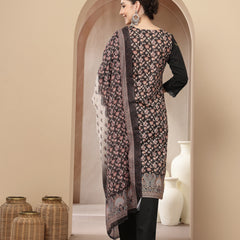 Stylum Women's Black Ethnic Printed Cotton Straight Kurta Pant Dupatta Set (KPDBLACKKANG)