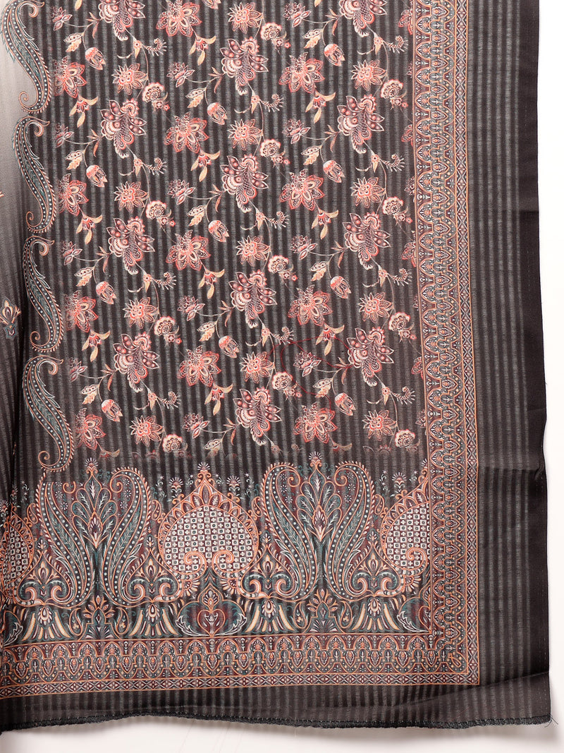 Stylum Women's Black Ethnic Printed Cotton Straight Kurta Pant Dupatta Set (KPDBLACKKANG)