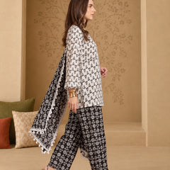 Stylum Women's Black Ethnic Motif Printed Cotton Straight Short Kurti Pant Dupatta Set (KPDBLACKKAZAMA)