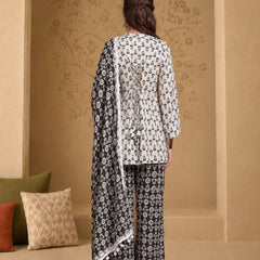 Stylum Women's Black Ethnic Motif Printed Cotton Straight Short Kurti Pant Dupatta Set (KPDBLACKKAZAMA)