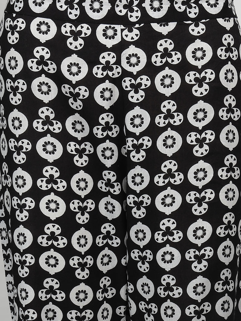 Stylum Women's Black Ethnic Motif Printed Cotton Straight Short Kurti Pant Dupatta Set (KPDBLACKKAZAMA)