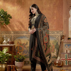 Stylum Women's Black Solid Cotton A-Line Kurta Pant Dupatta Set (KPDBLACKLIFAFA)