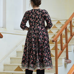 Black Rayon Anarkali Kurta Pant Dupatta Set