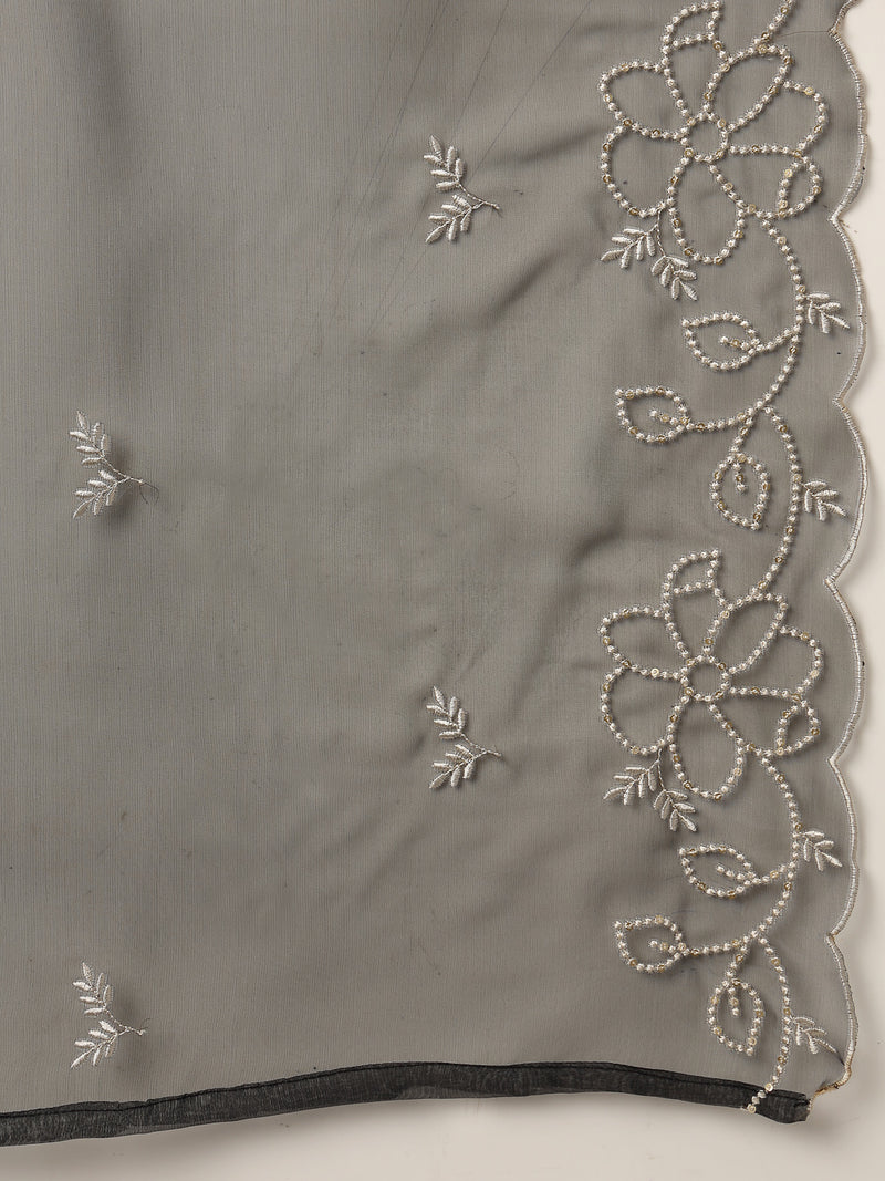 Stylum Women's Black Solid & Embroidered Cotton Straight Kurta Pant Dupatta Set (KPDBLACKPITHORA)