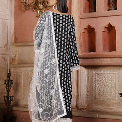 Stylum Women's Floral Printed Rayon Straight Kurta Palazzo Dupatta Set  (KPDBLACKRIDA)