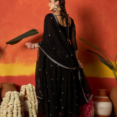 Stylum Women's Black Solid & Embroidered Georgette Anarkali Kurta Pant With Dupatta (KPDBLACKRITU)