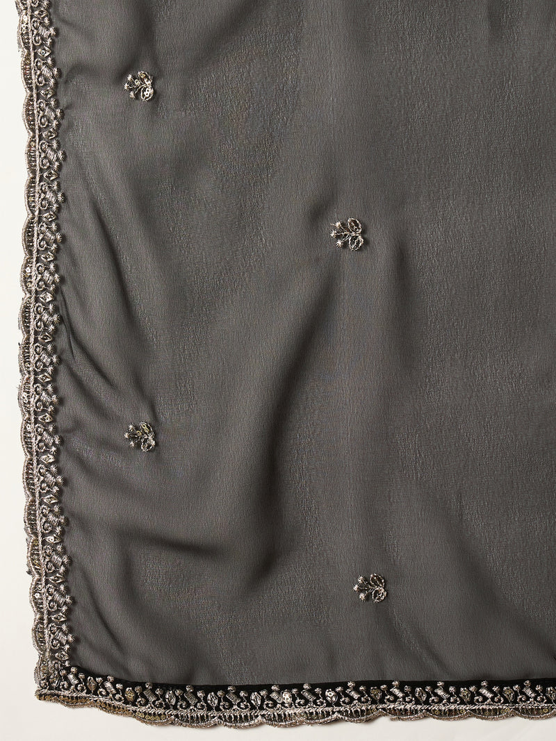Stylum Women's Black Solid & Embroidered Georgette Anarkali Kurta Pant With Dupatta (KPDBLACKRITU)