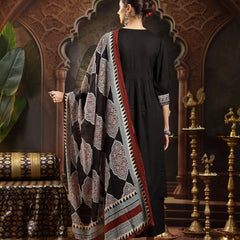 Stylum Women's Black Solid Rayon A-Line Kurta Pant Dupatta Set (KPDBLACKSIFAR)