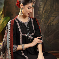 Stylum Women's Black Solid Rayon A-Line Kurta Pant Dupatta Set (KPDBLACKSIFAR)