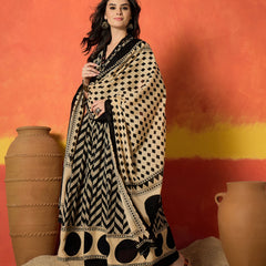 Stylum Women's Black Chevron Printed Cotton Anarkali Kurta Pant Dupatta Set (KPDBLACKSOONY)