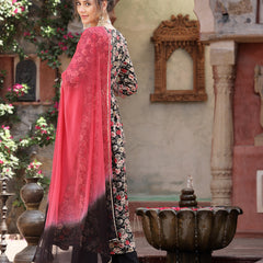 Stylum Women's Black Floral Printed & Embroidered Rayon Flared Kurta Palazzo Dupatta Set (KPDBLACKSWAN)