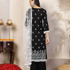 Stylum Women's Black Ethnic Printed Rayon A-Line Kurta Palazzo Dupatta Set (KPDBLACKTARA)