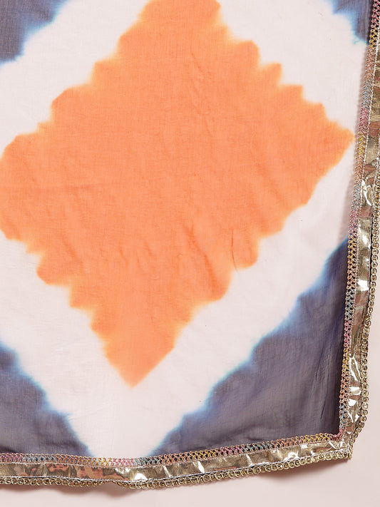 Stylum Women's Blue Bandhej Printed & Embroidered Crepe Flared Kurta Palazzo Dupatta Set (KPDBLUEBOONDI)