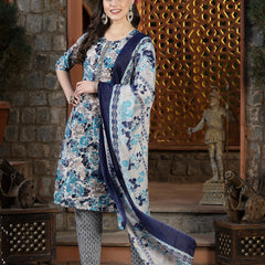 Stylum Women's Floral Printed Cotton Blend Straight Kurta Pant Dupatta Set (KPDBLUEDHOOM)