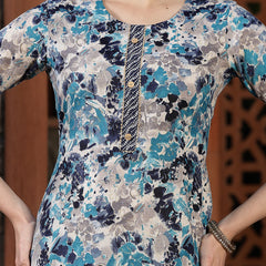 Stylum Women's Floral Printed Cotton Blend Straight Kurta Pant Dupatta Set (KPDBLUEDHOOM)