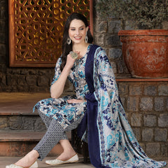 Stylum Women's Floral Printed Cotton Blend Straight Kurta Pant Dupatta Set (KPDBLUEDHOOM)