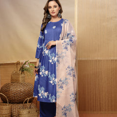 Stylum Women's Blue Floral Printed Rayon A-Line Kurta Pant Dupatta Set (KPDBLUEFANA)