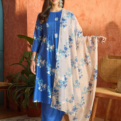 Stylum Women's Blue Floral Printed Rayon A-Line Kurta Pant Dupatta Set (KPDBLUEFANA)