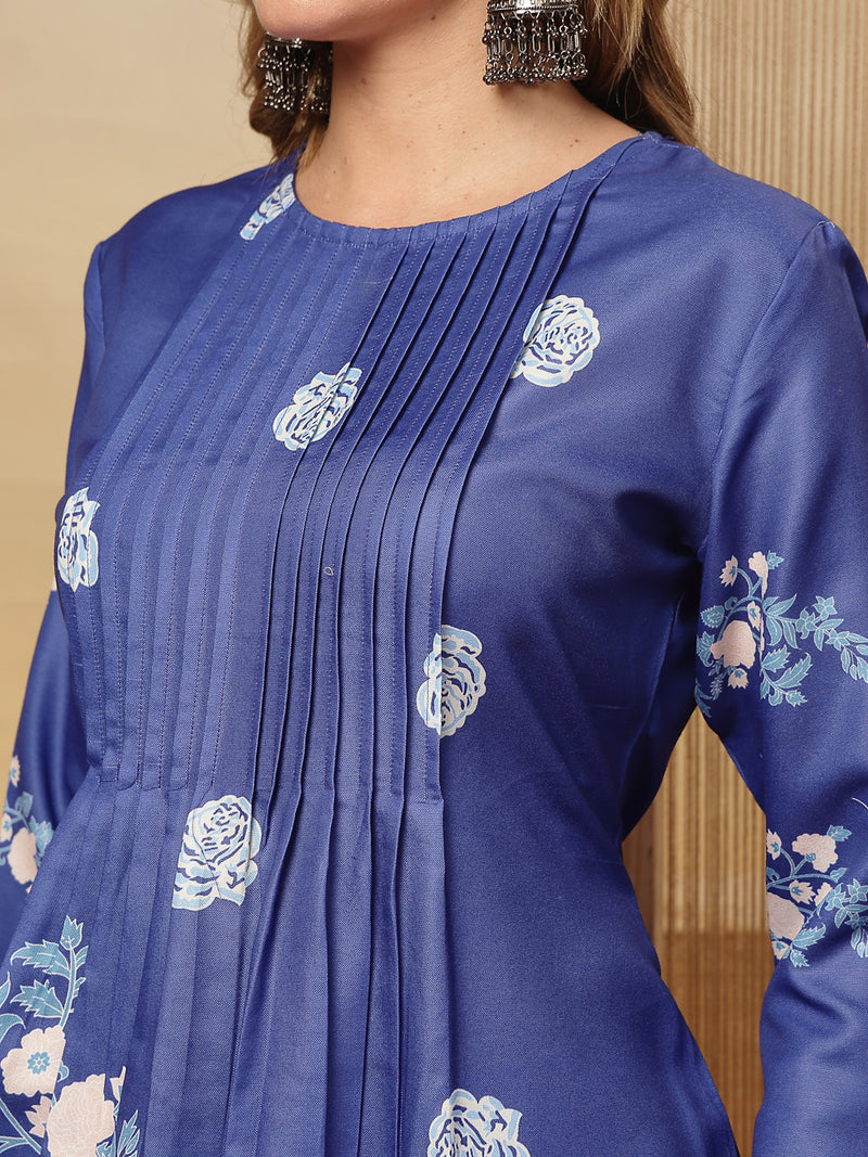 Stylum Women's Blue Floral Printed Rayon A-Line Kurta Pant Dupatta Set (KPDBLUEFANA)