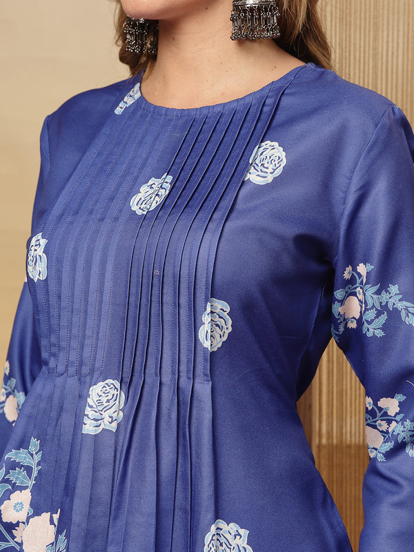 Stylum Women's Blue Floral Printed Rayon A-Line Kurta Pant Dupatta Set (KPDBLUEFANA)