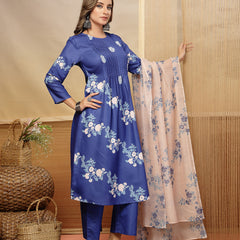 Stylum Women's Blue Floral Printed Rayon A-Line Kurta Pant Dupatta Set (KPDBLUEFANA)