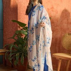 Stylum Women's Blue Floral Printed Rayon A-Line Kurta Pant Dupatta Set (KPDBLUEFANA)