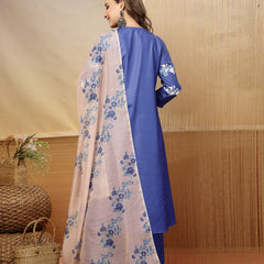 Stylum Women's Blue Floral Printed Rayon A-Line Kurta Pant Dupatta Set (KPDBLUEFANA)