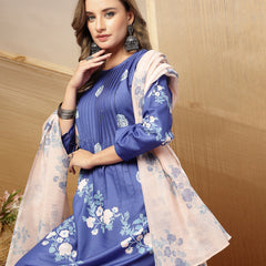 Stylum Women's Blue Floral Printed Rayon A-Line Kurta Pant Dupatta Set (KPDBLUEFANA)