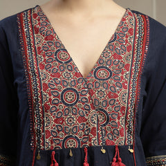 Stylum Women's Blue Ajrakh Printed Cotton A-Line Kurta Pant Dupatta Set (KPDBLUEHEERA)