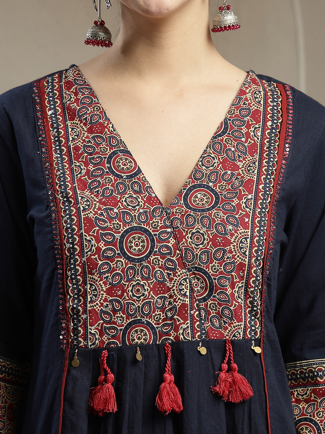 Stylum Women's Blue Ajrakh Printed Cotton A-Line Kurta Pant Dupatta Set (KPDBLUEHEERA)