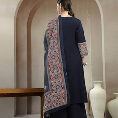 Stylum Women's Blue Ajrakh Printed Cotton A-Line Kurta Pant Dupatta Set (KPDBLUEHEERA)