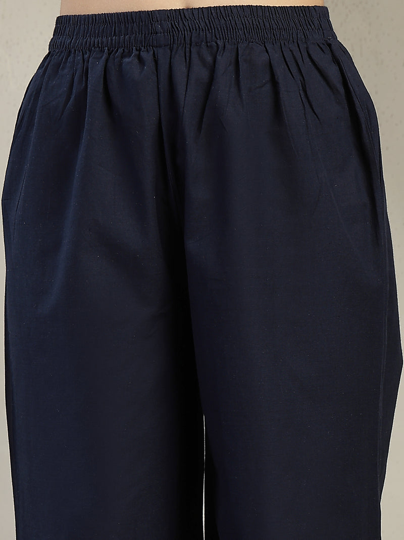 Stylum Women's Blue Ajrakh Printed Cotton A-Line Kurta Pant Dupatta Set (KPDBLUEHEERA)