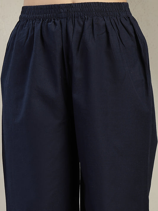 Stylum Women's Blue Ajrakh Printed Cotton A-Line Kurta Pant Dupatta Set (KPDBLUEHEERA)