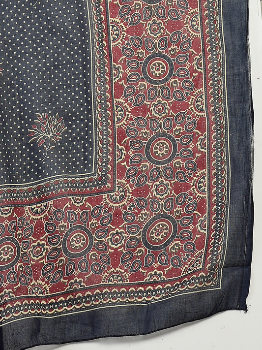 Stylum Women's Blue Ajrakh Printed Cotton A-Line Kurta Pant Dupatta Set (KPDBLUEHEERA)